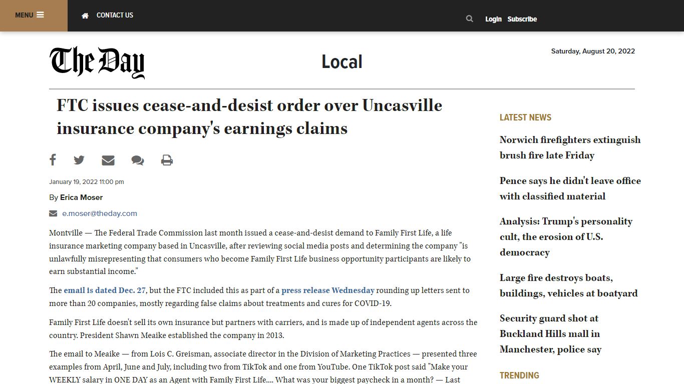 FTC issues cease-and-desist order over Uncasville insurance company's ...