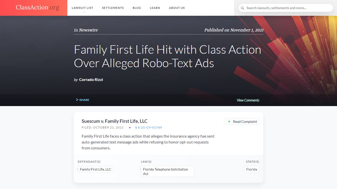 Family First Life Hit with Class Action Over Alleged Robo-Text Ads