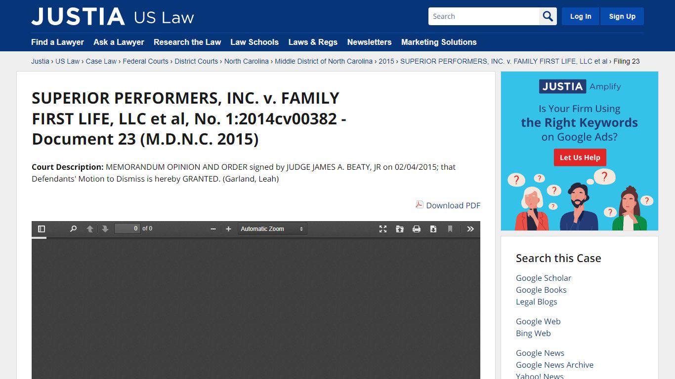 SUPERIOR PERFORMERS, INC. v. FAMILY FIRST LIFE, LLC et al, No. 1 ...